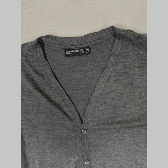 Icebreaker Gray Wool Mens Tabi Cardigan Sweater Button Up Coollite M - Picture 2 of 4